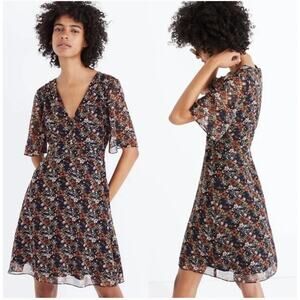 Madewell Orchard Short Flutter Sleeve Prairie Blossom Floral Mini Dress 12 Fall